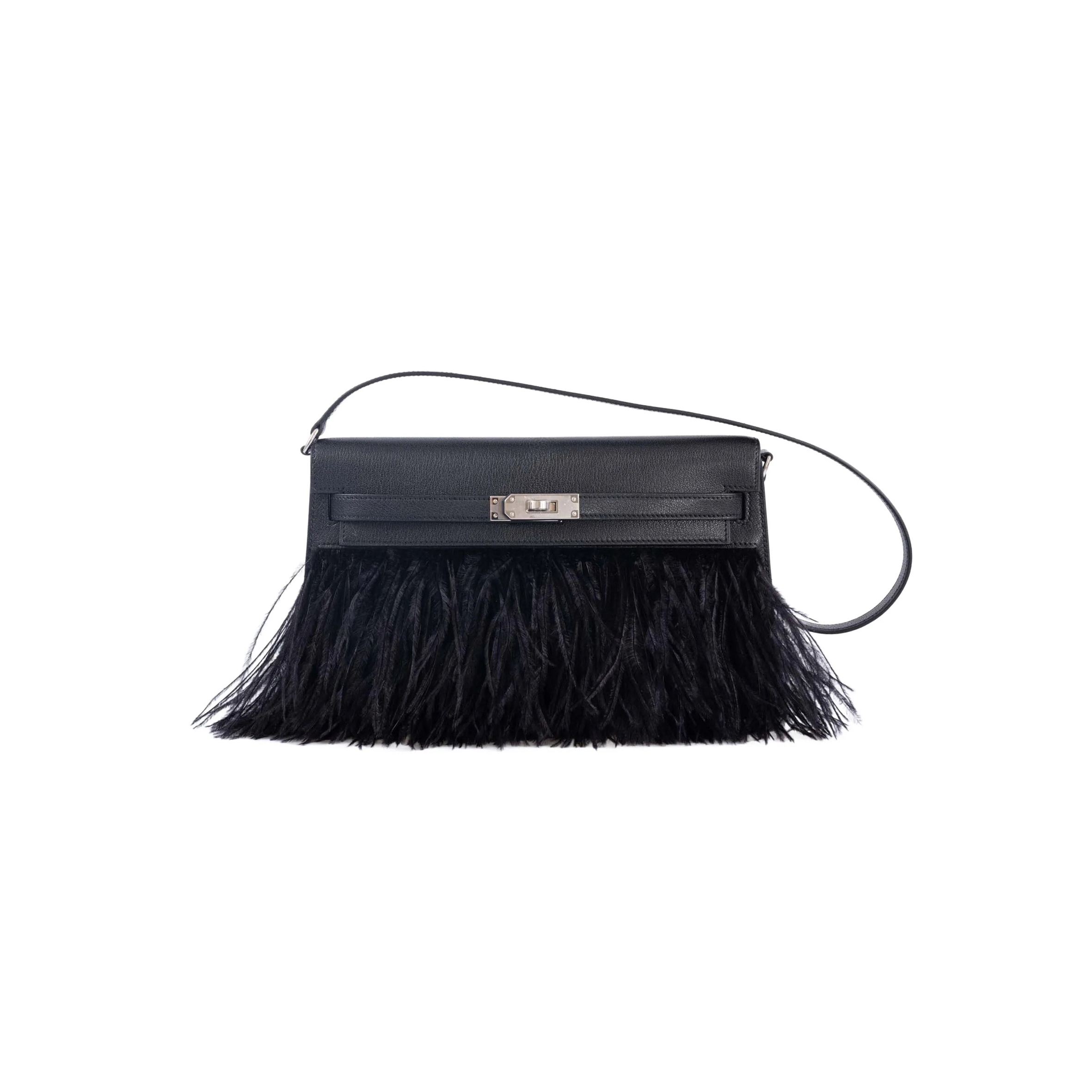 H**mes MASTER KELLY ELAN FOLIE 28 BLACK OSTRICH FEATHER (28cm)